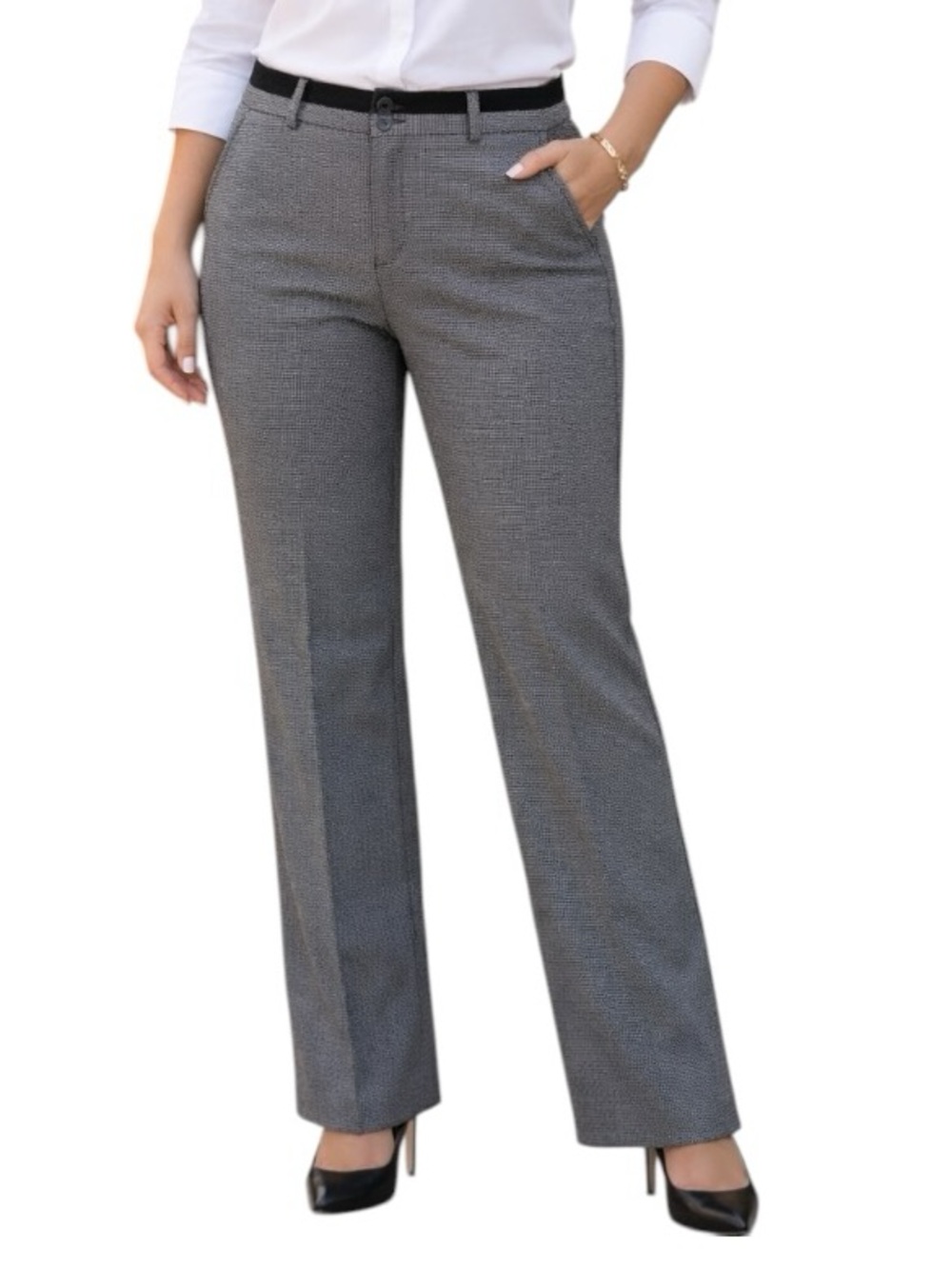 NWT Maurices 6 Short Bengaline Bootcut Black White Pants Office Professional